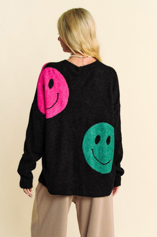 Black Contrast Smile Round Neck Oversize Sweater