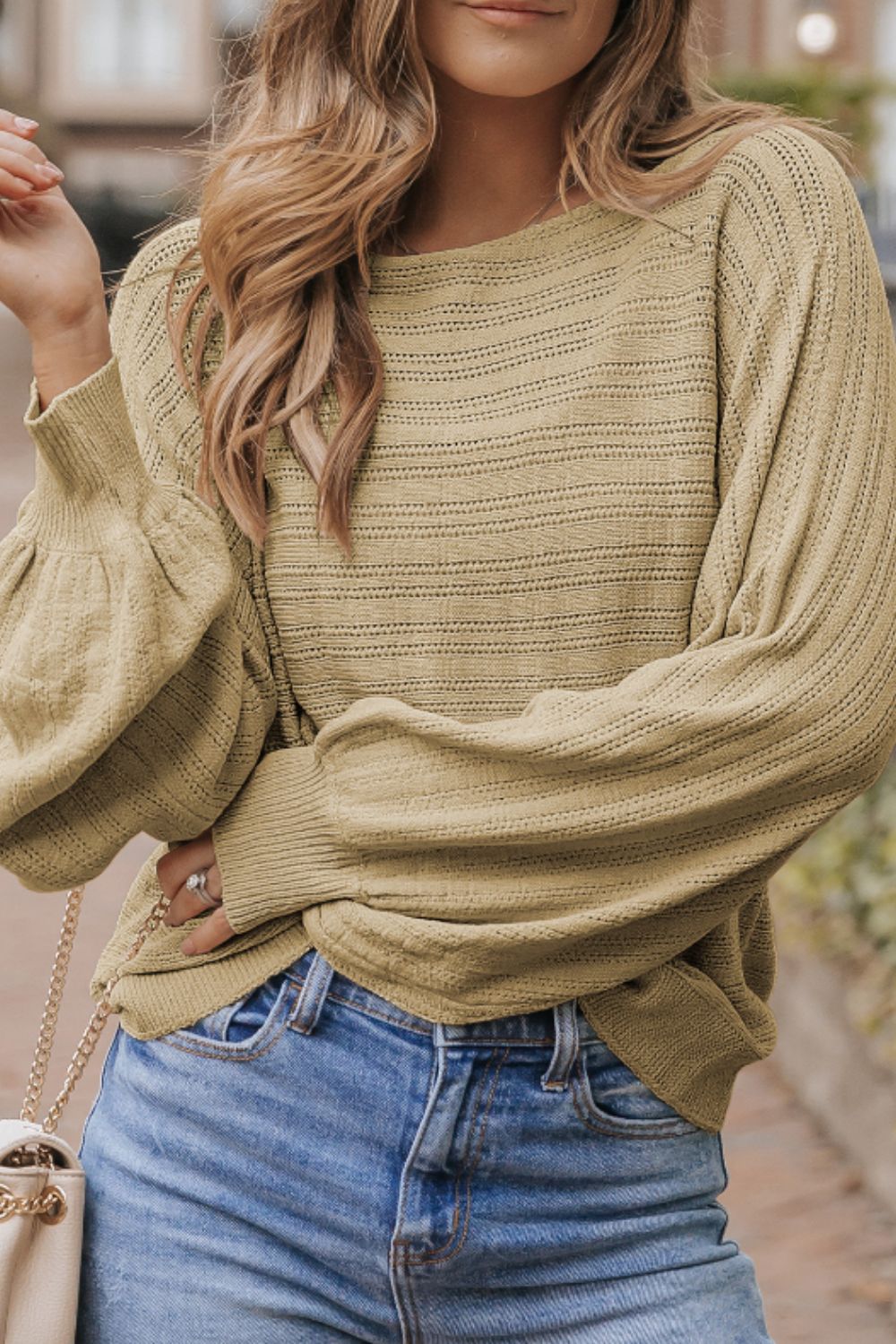 Boat Neck Long Sleeve Knit Top