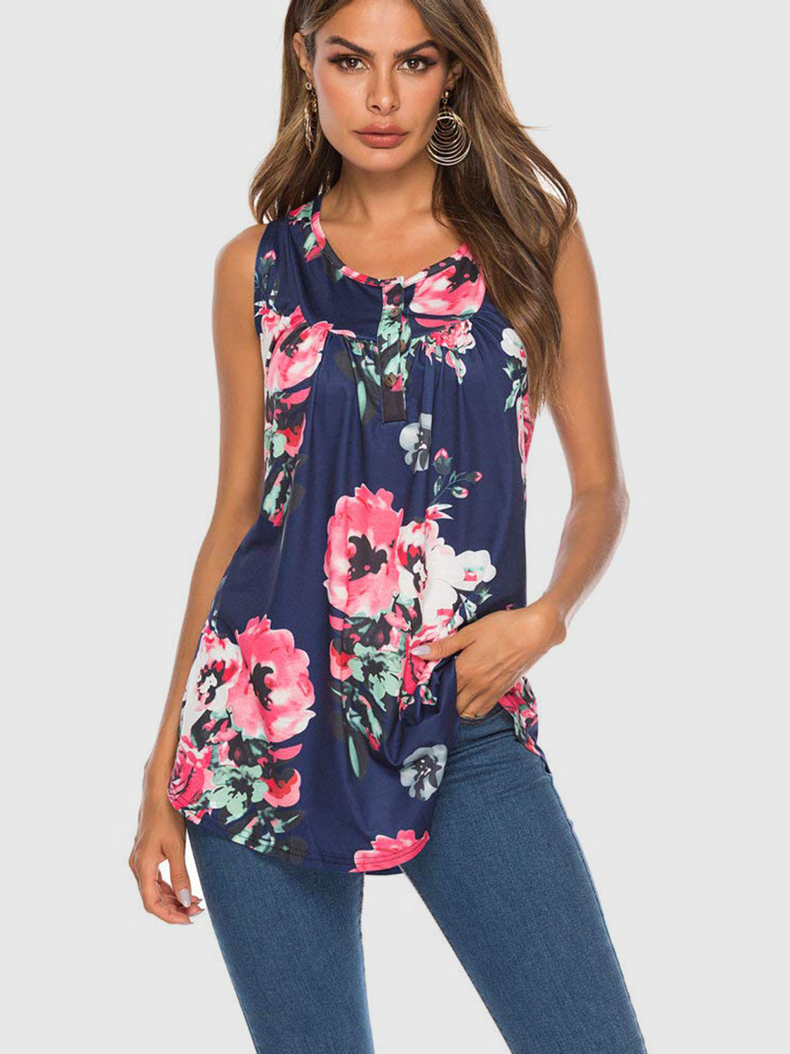 Floral Print Round Neck Tank