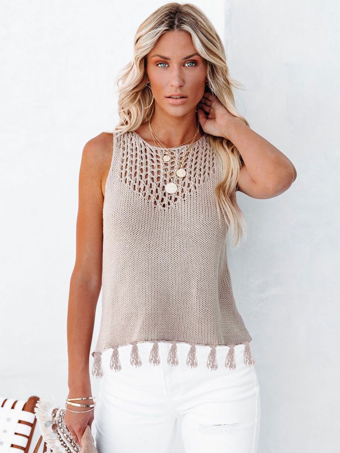 Tassel Hem Round Neck Tank