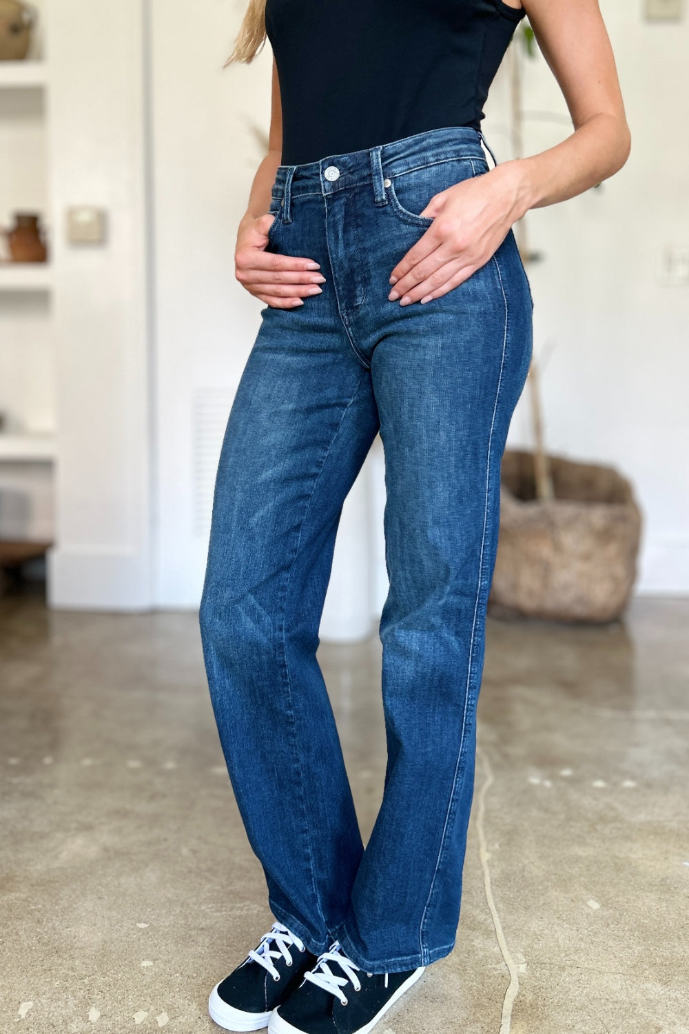 Blue Full Size Tummy Control Straight Jeans