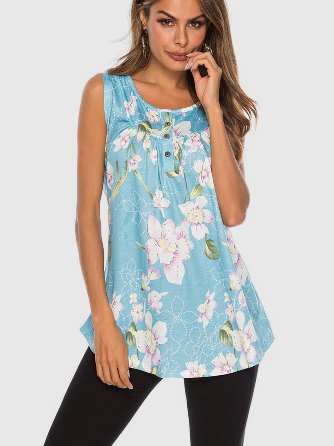 Floral Print Round Neck Tank