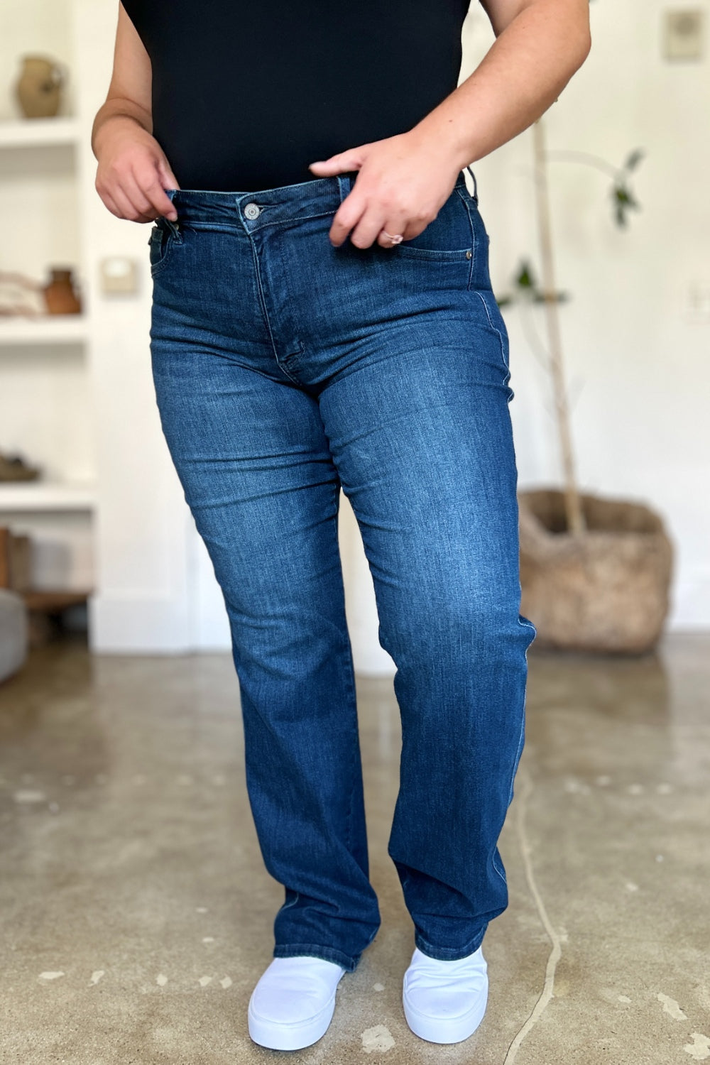 Blue Full Size Tummy Control Straight Jeans