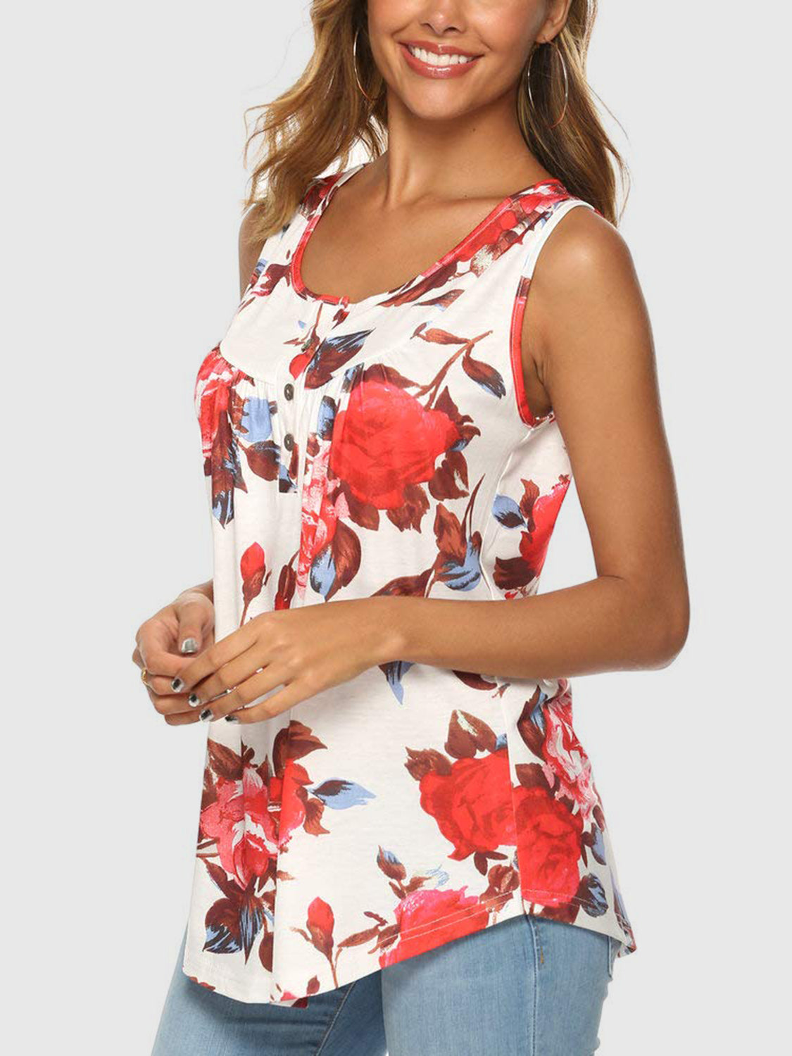 Floral Print Round Neck Tank