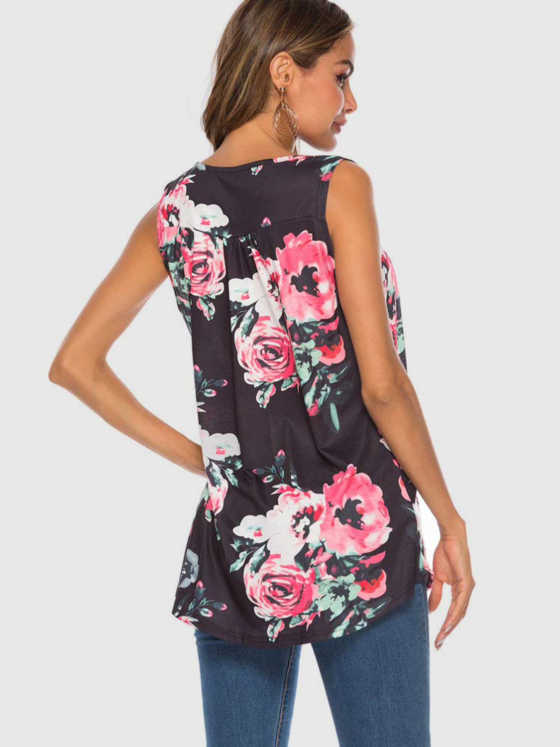 Floral Print Round Neck Tank