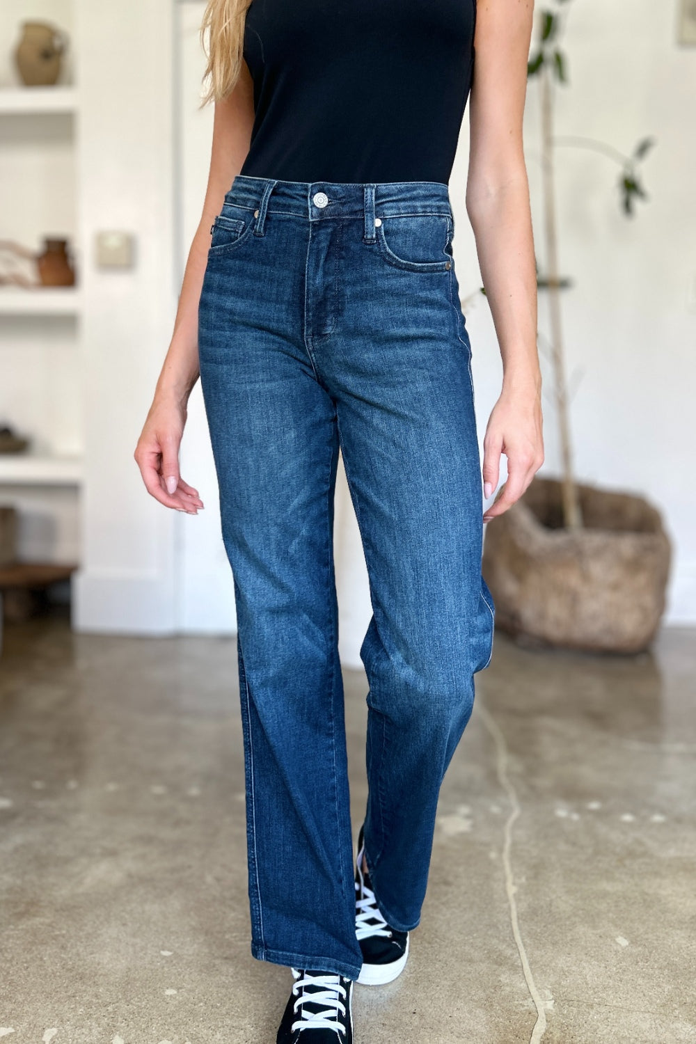 Blue Full Size Tummy Control Straight Jeans