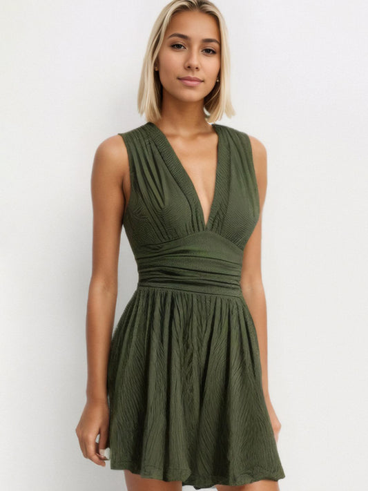 Ruched Plunge Neck Sleeveless Romper