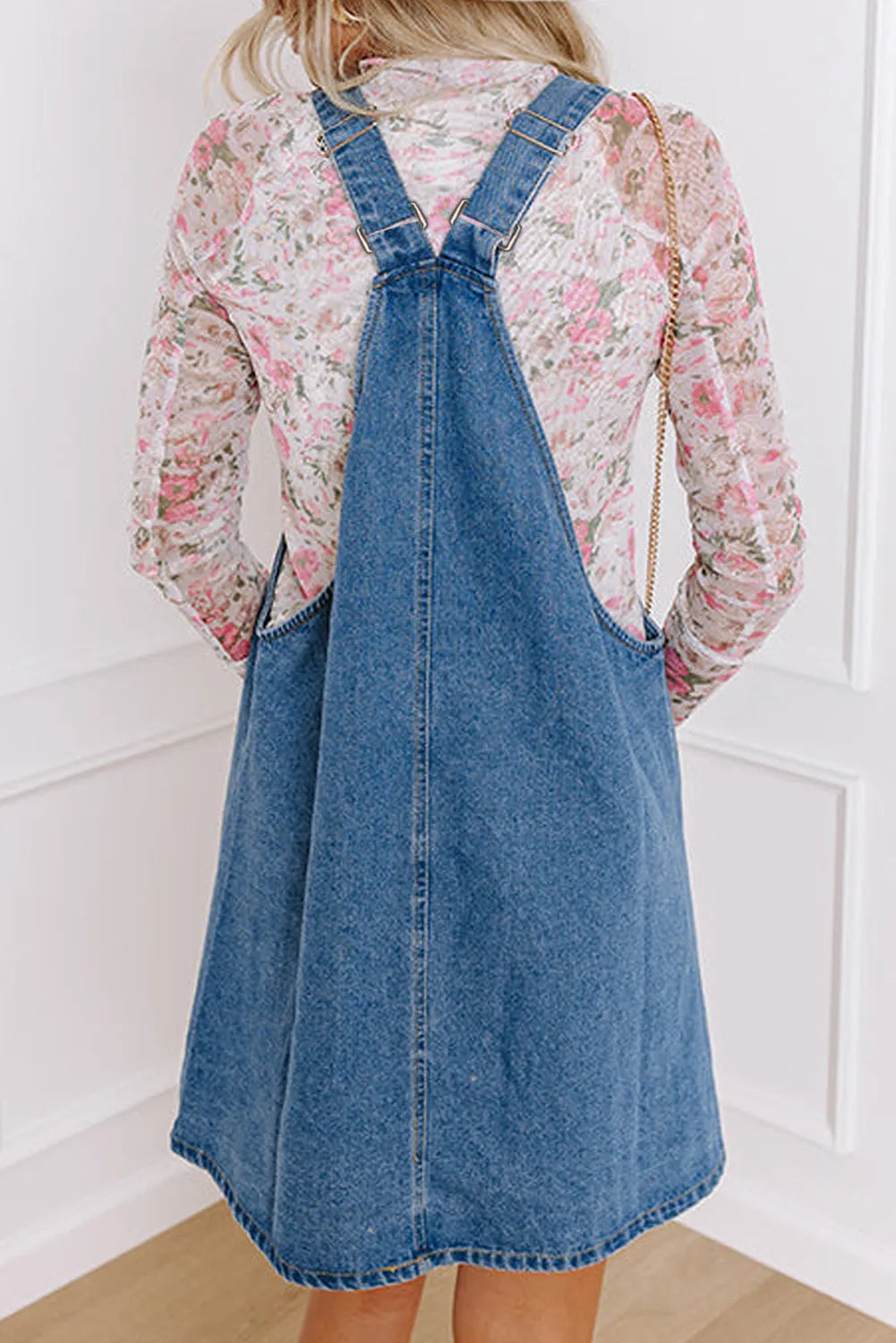 Wide Strap Denim Overall Dress