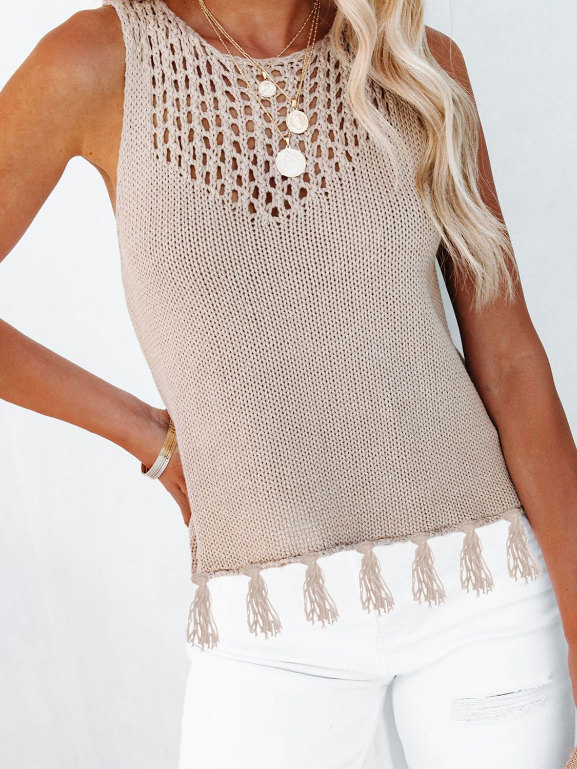 Tassel Hem Round Neck Tank