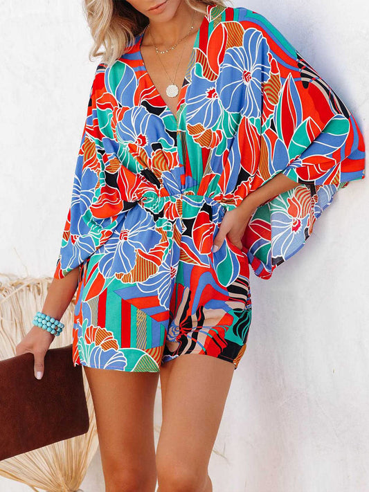 Bright Print Kimono Sleeve Romper