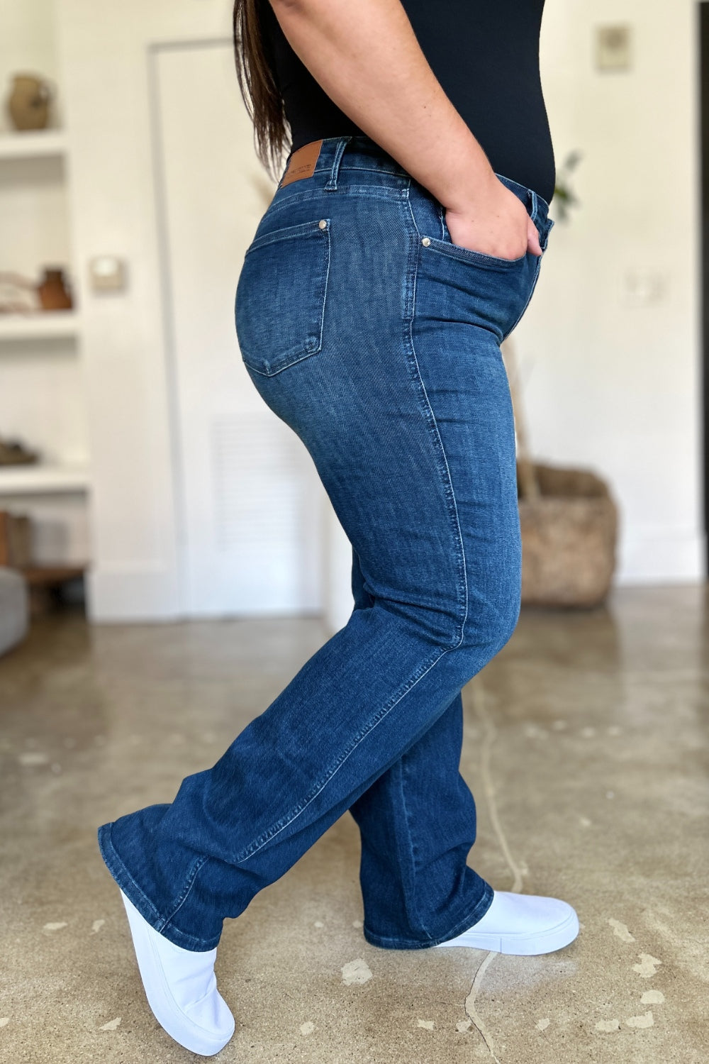 Blue Full Size Tummy Control Straight Jeans