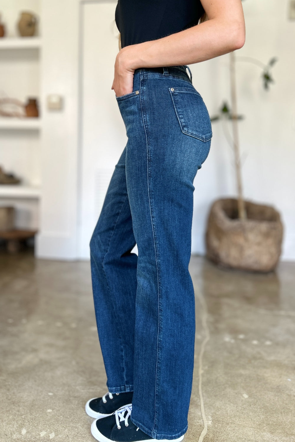 Blue Full Size Tummy Control Straight Jeans