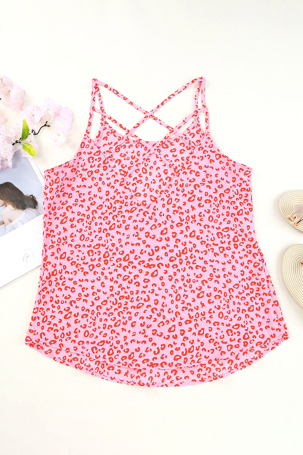 Cutout Leopard Print Round Neck Tank