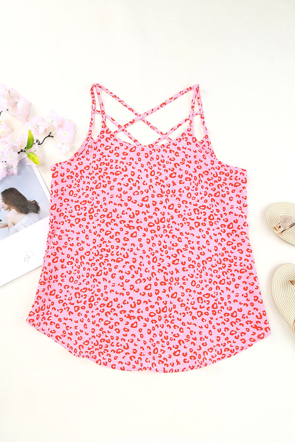 Cutout Leopard Print Round Neck Tank