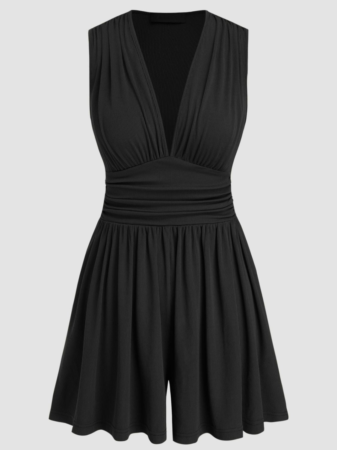 Ruched Plunge Neck Sleeveless Romper