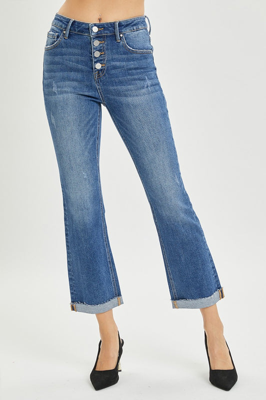 Full Size Button Fly Cropped Bootcut Jeans