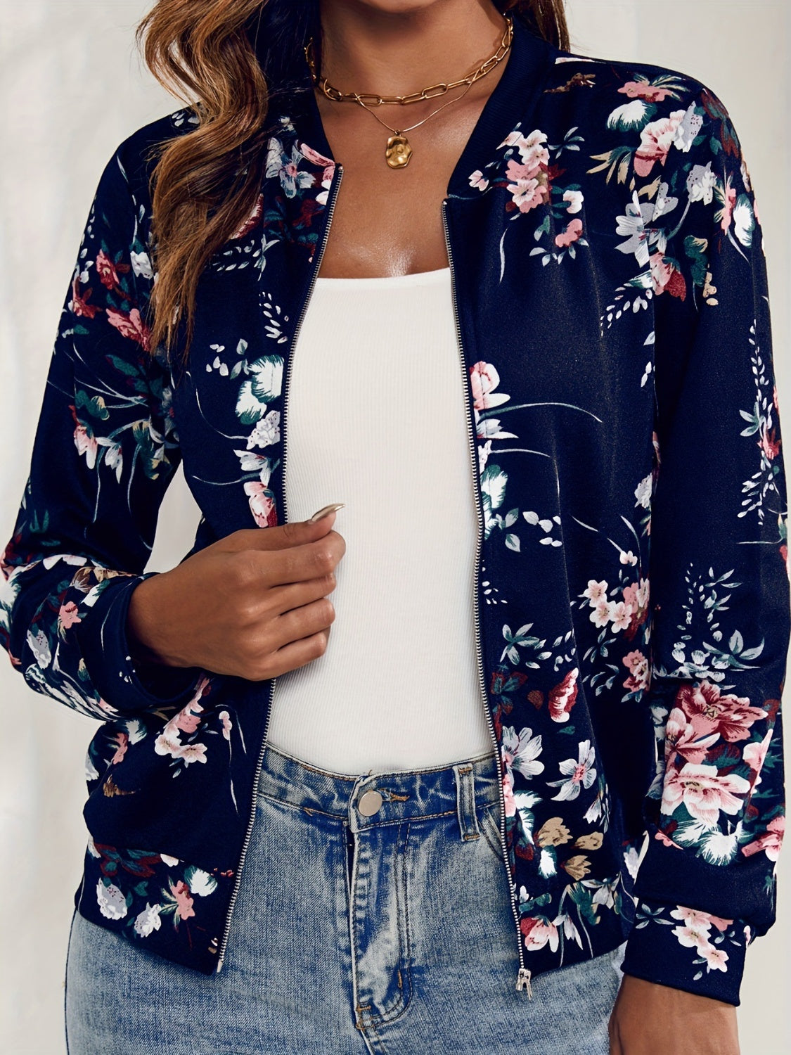 Printed Zip Up Long Sleeve Jacket