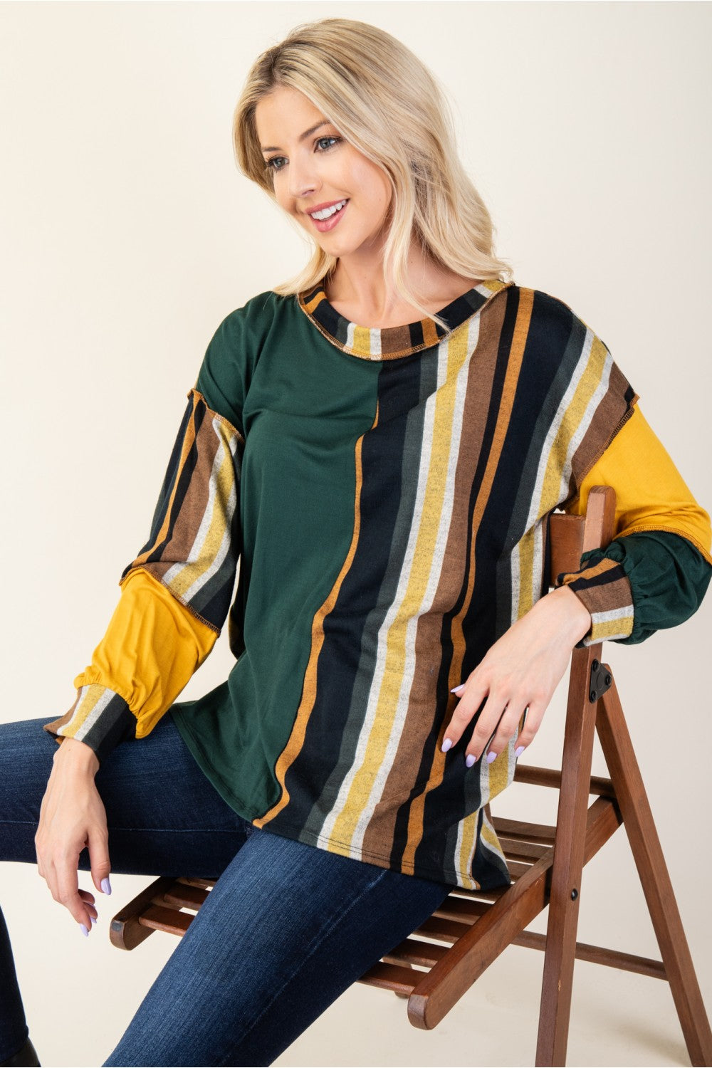 Striped Color Block Exposed Seam T-Shirt