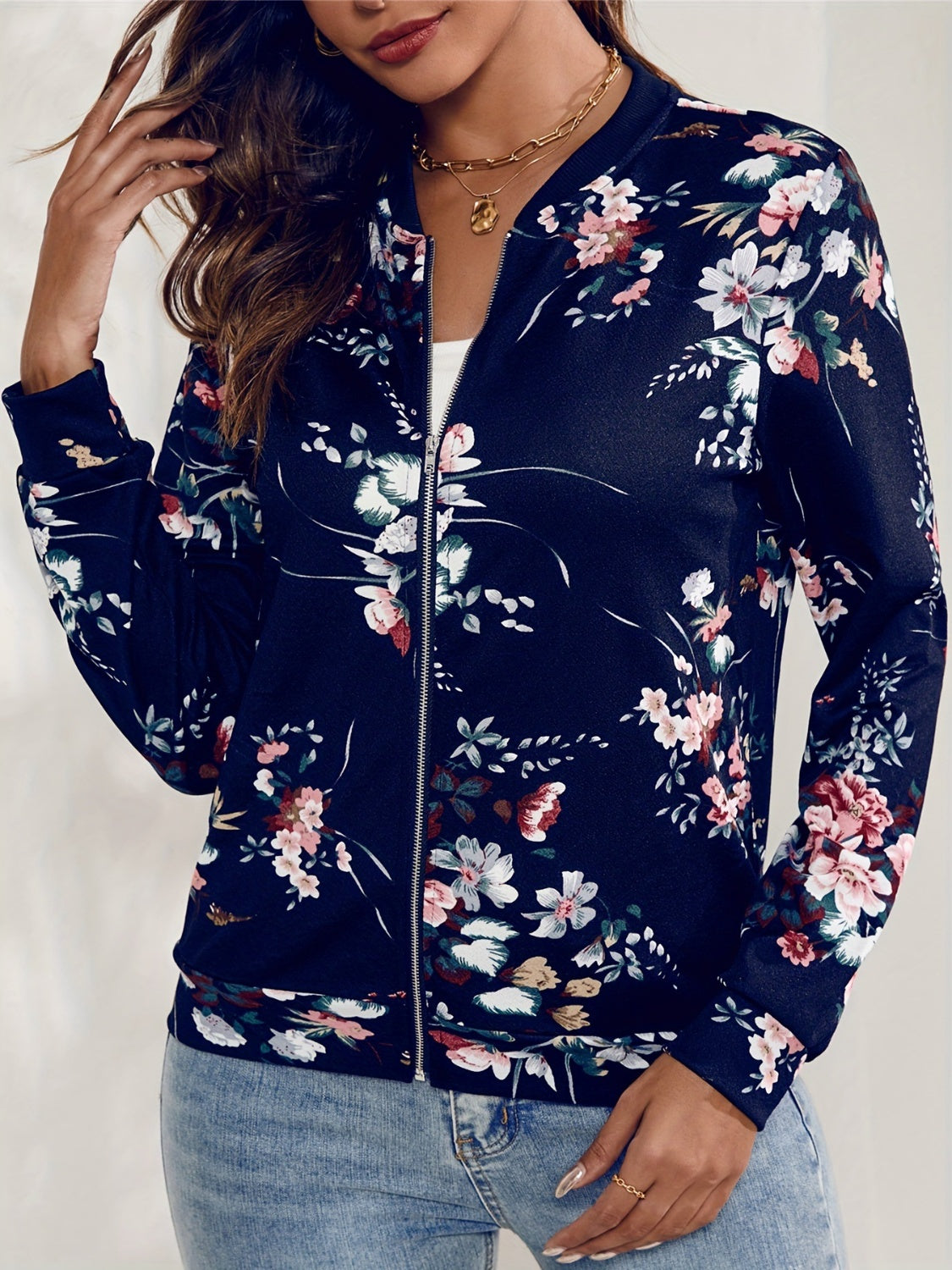 Printed Zip Up Long Sleeve Jacket