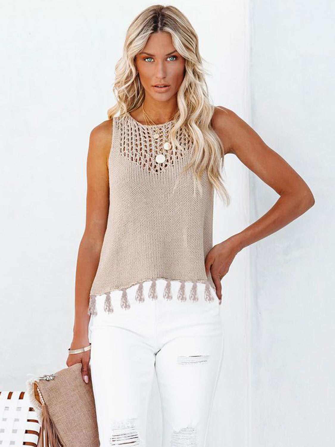 Tassel Hem Round Neck Tank