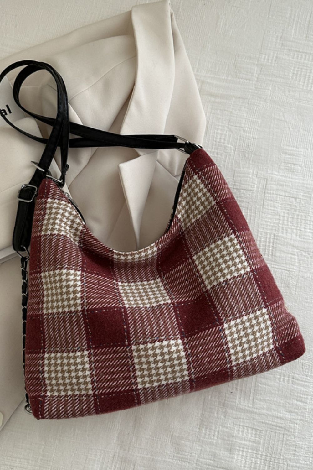 Plaid Adjustable Strap Handbag