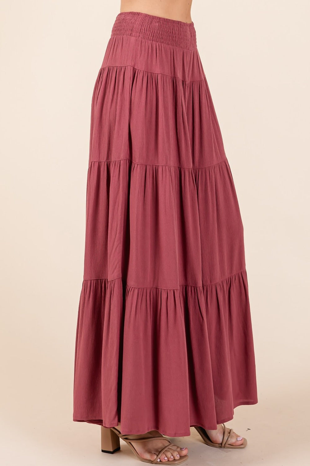 Tier Detail Smocked Elastic Waist Wide Leg Pants