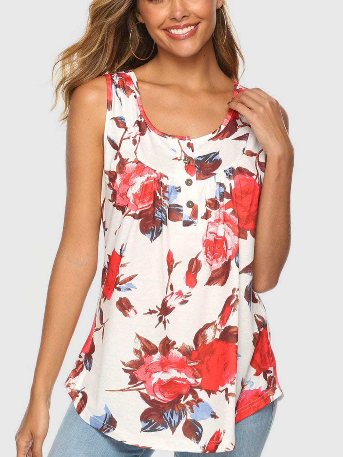 Floral Print Round Neck Tank