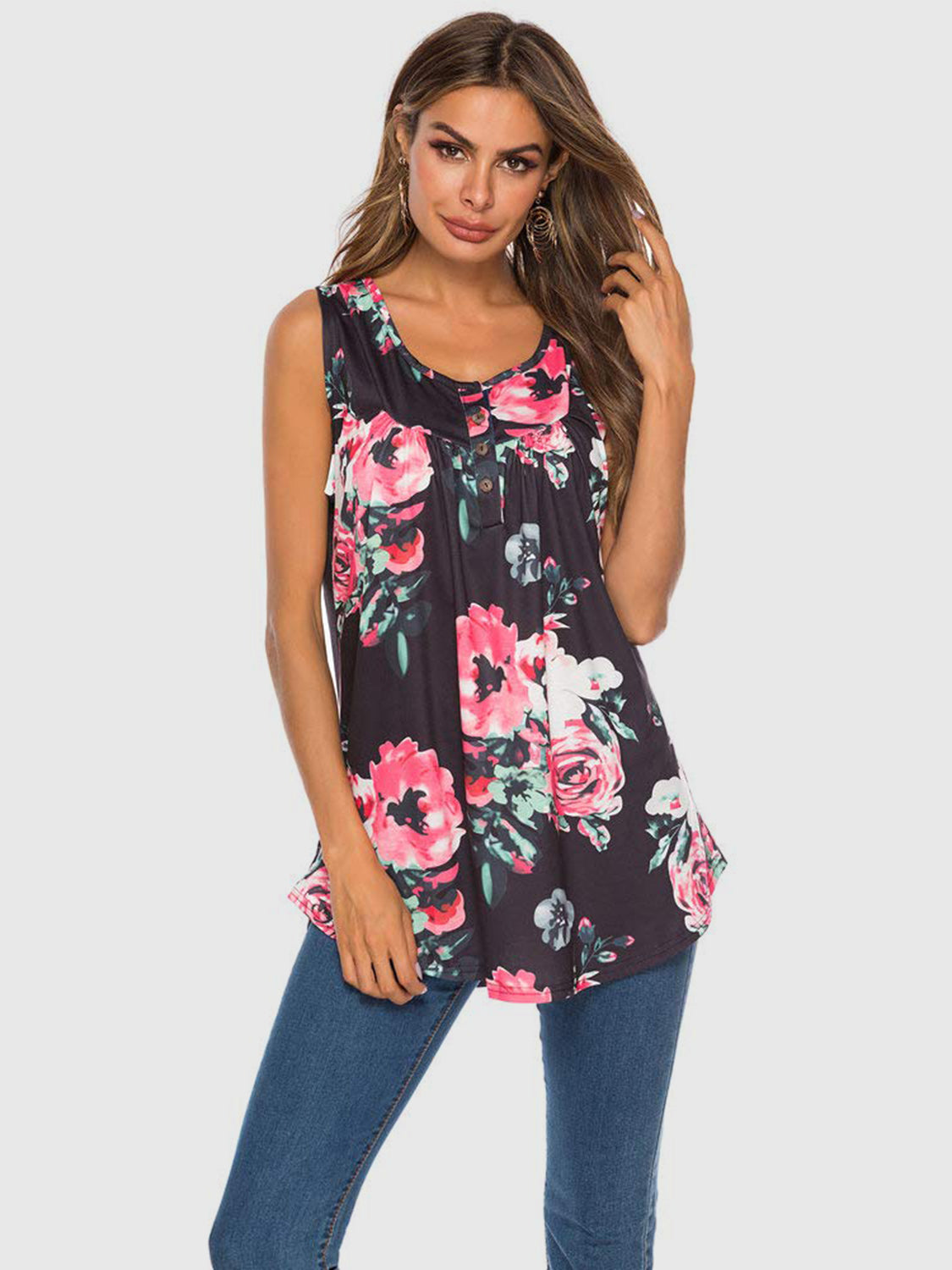 Floral Print Round Neck Tank