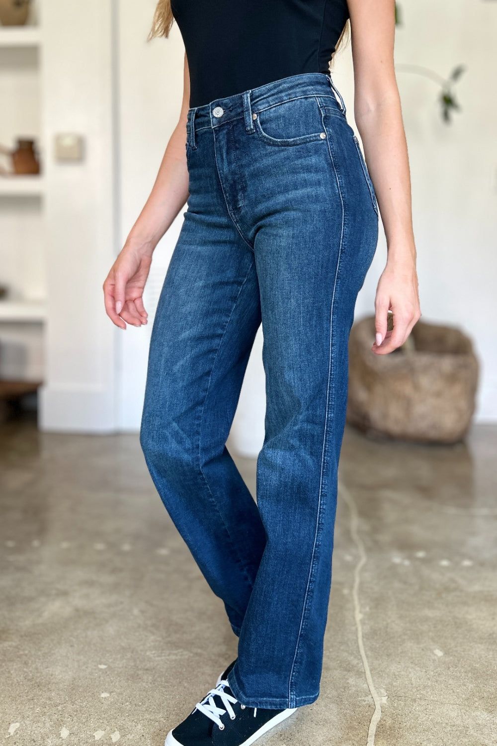 Blue Full Size Tummy Control Straight Jeans