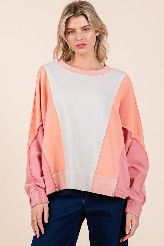 Mineral Wash Color Block Sweatshirt