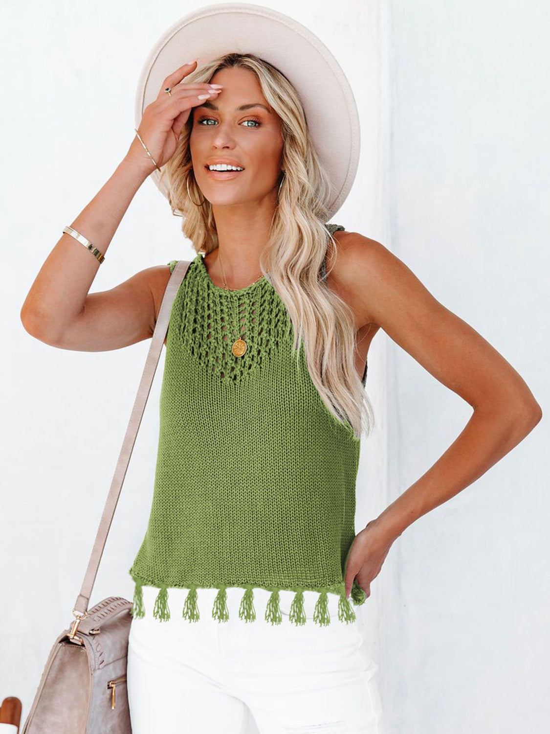 Tassel Hem Round Neck Tank