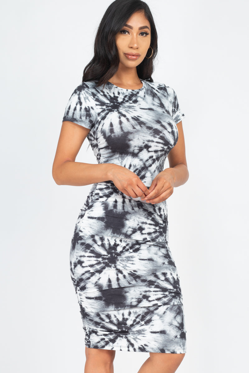 Tie-Dye Ruched Bodycon Dress