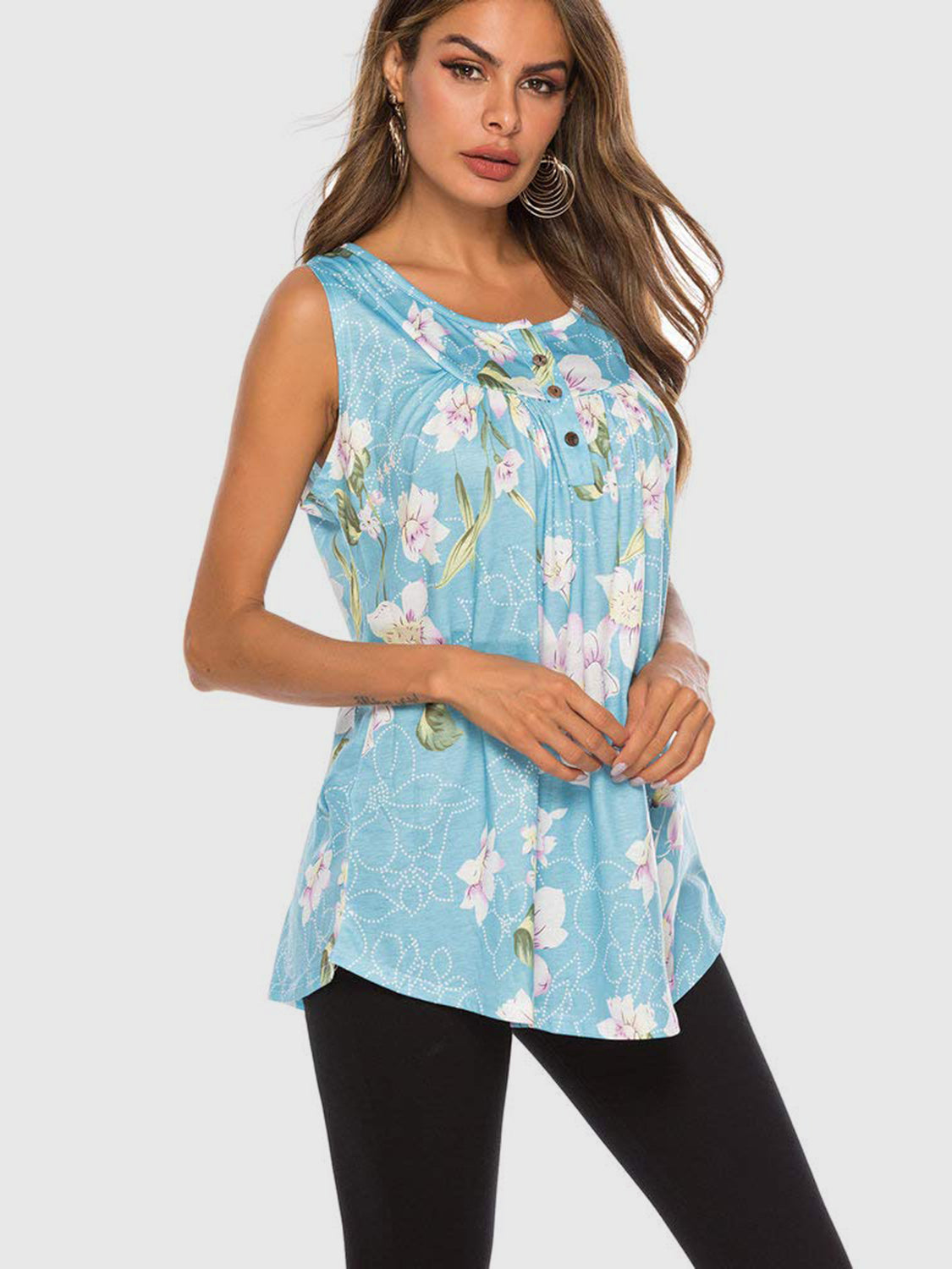 Floral Print Round Neck Tank