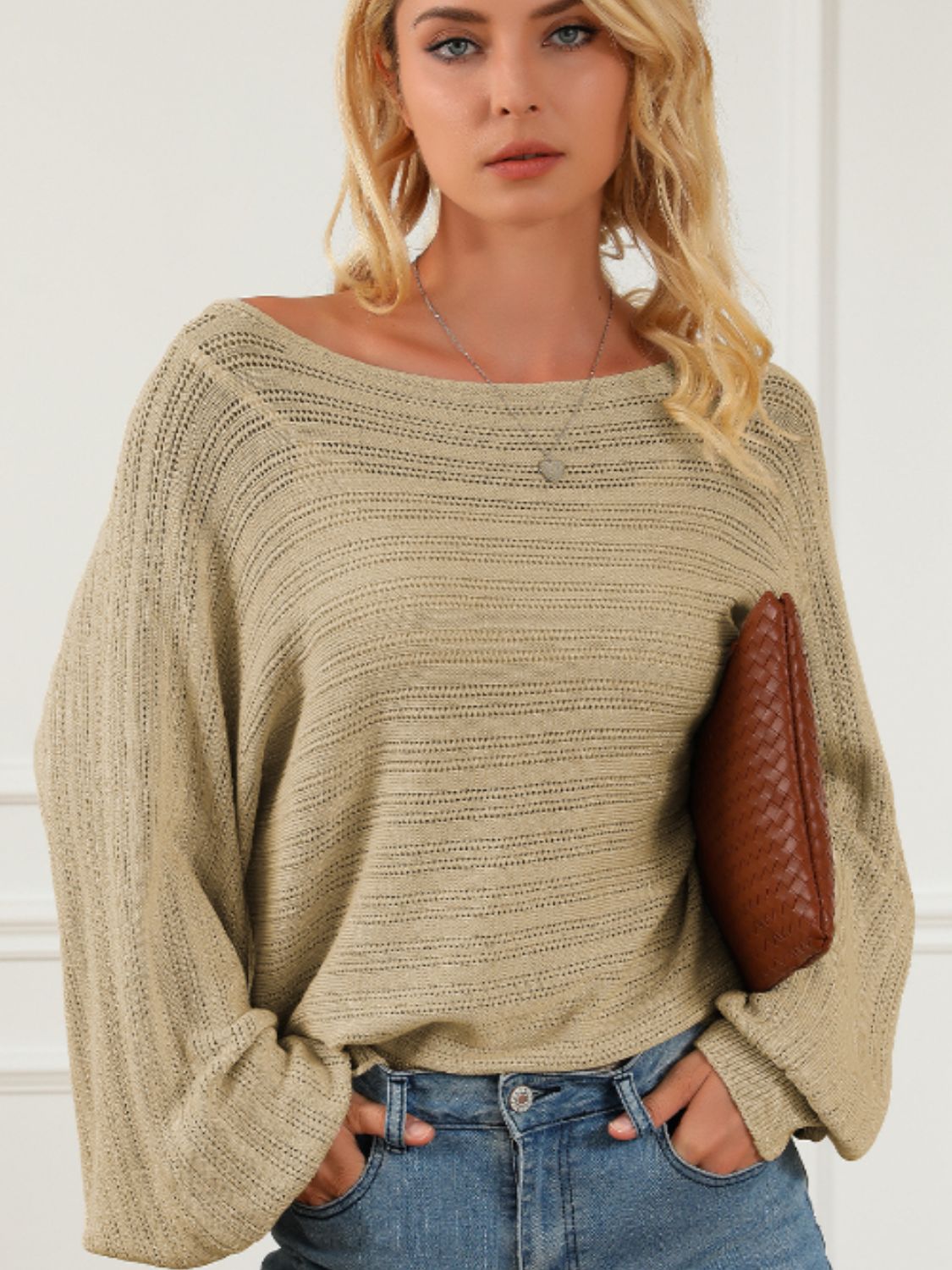 Boat Neck Long Sleeve Knit Top