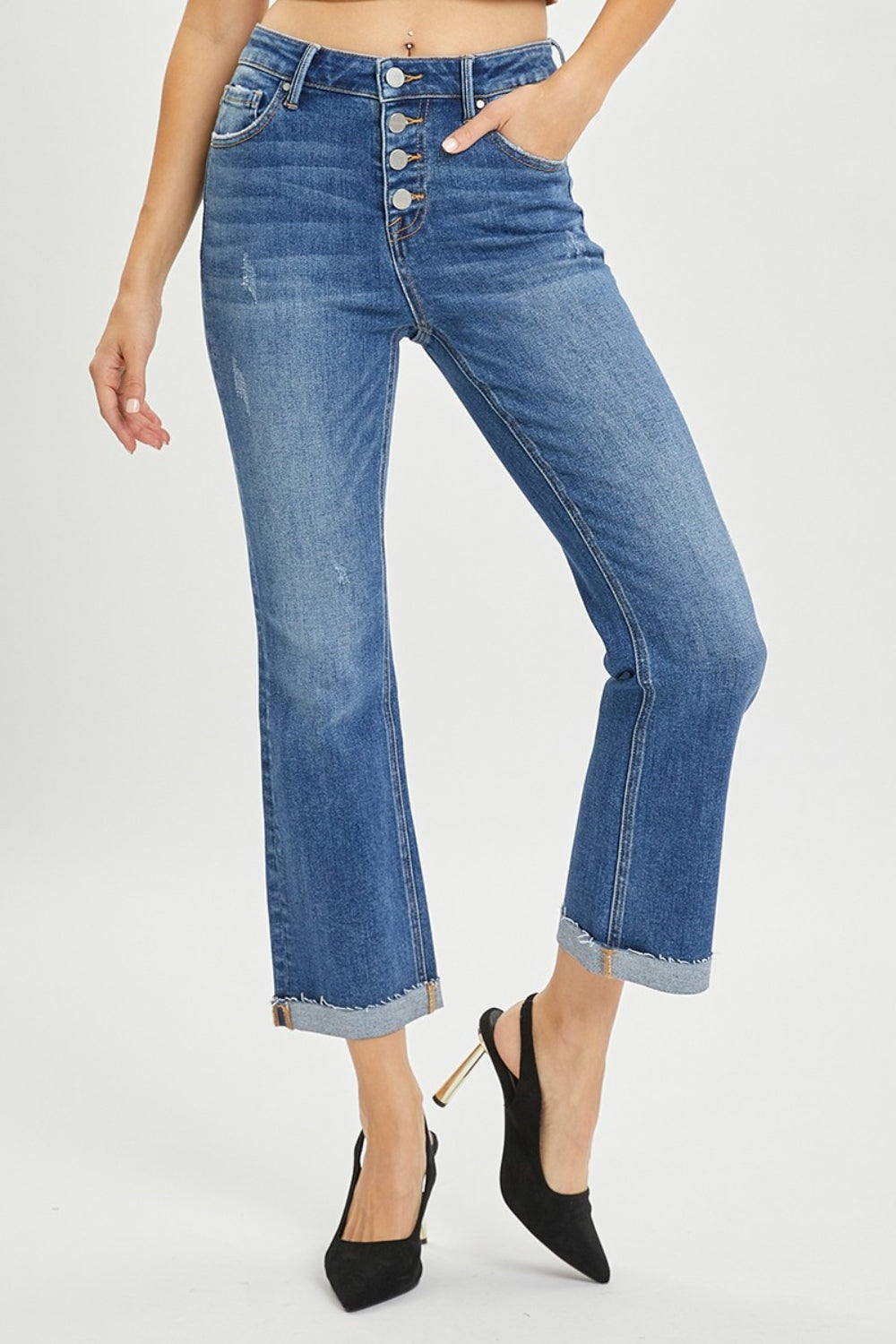 Full Size Button Fly Cropped Bootcut Jeans