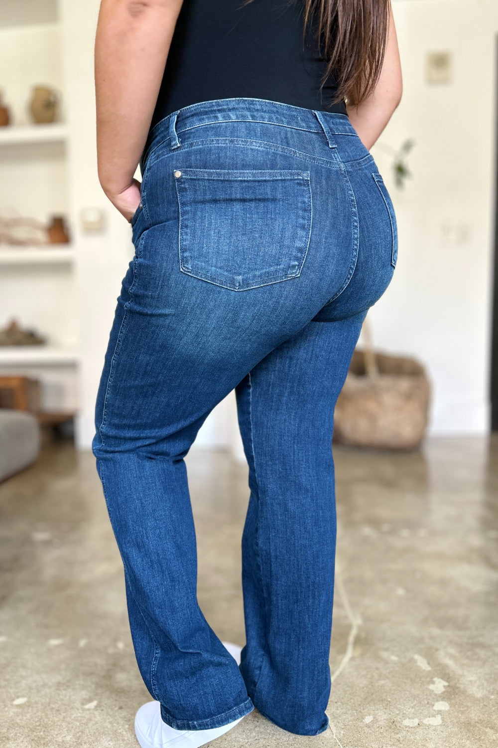 Blue Full Size Tummy Control Straight Jeans