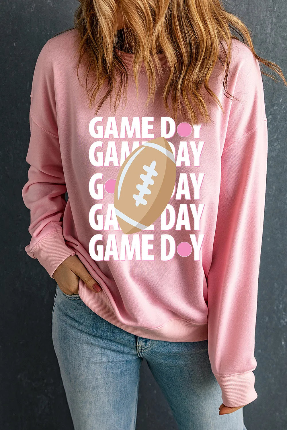 Game Day Round Neck Long Sleeve Sweatshirt