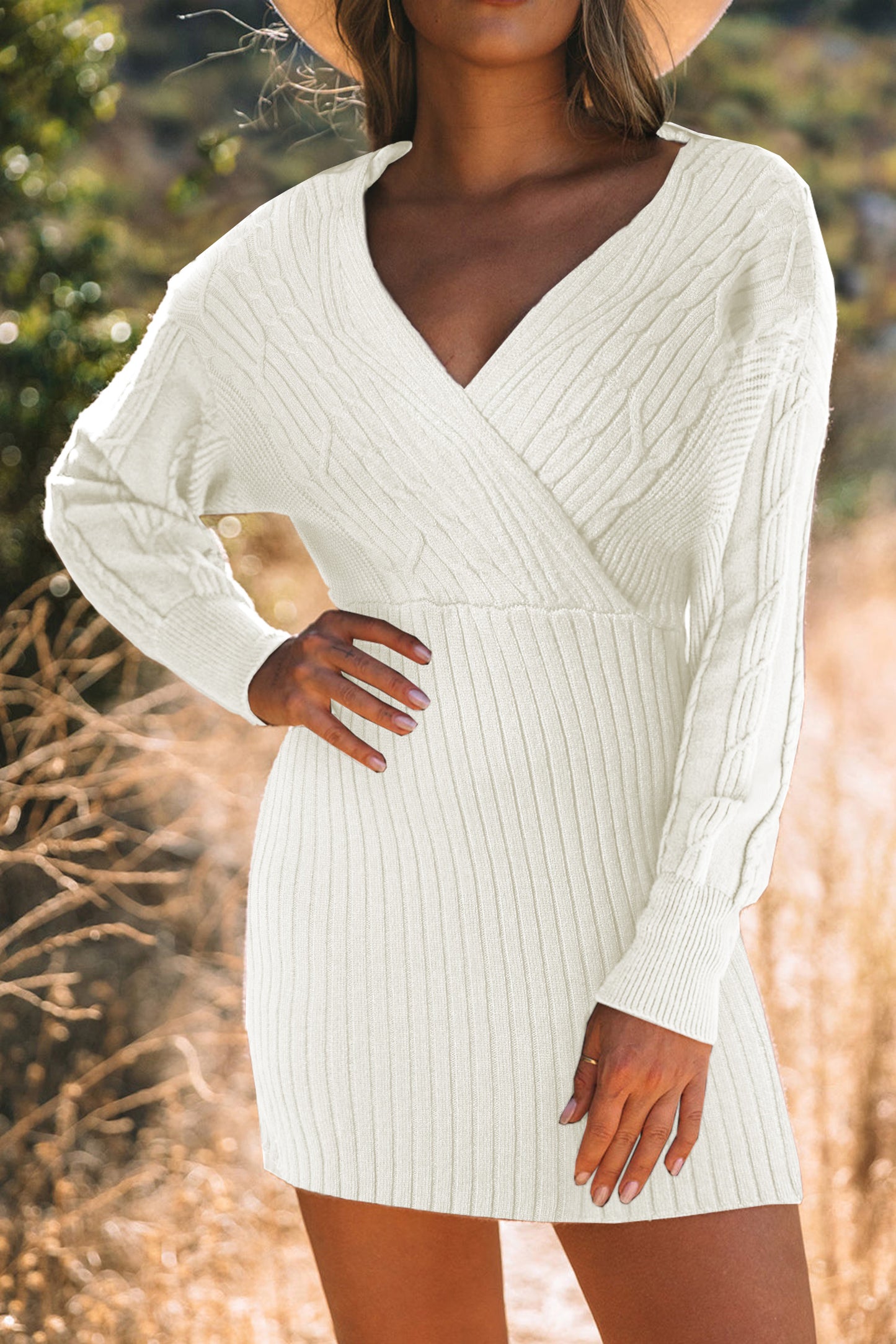 Cable-Knit Lantern Sleeve Sweater Dress