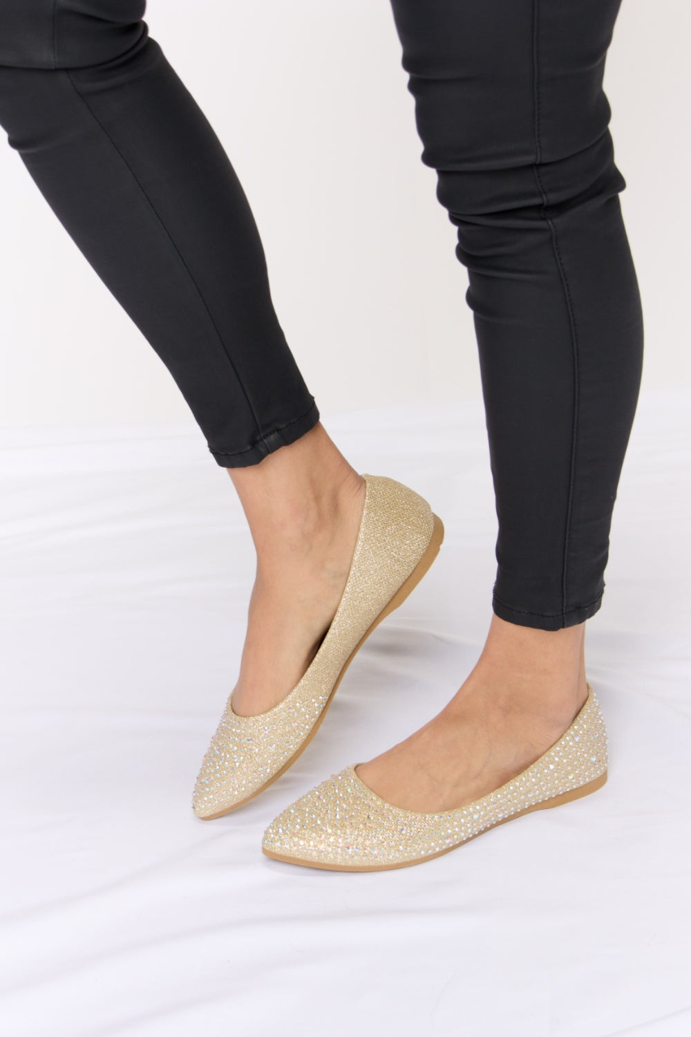 Rhinestone Point Toe Flat Slip-Ons