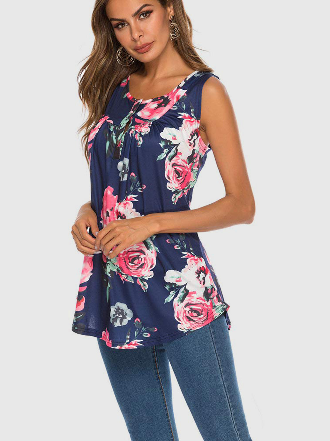 Floral Print Round Neck Tank