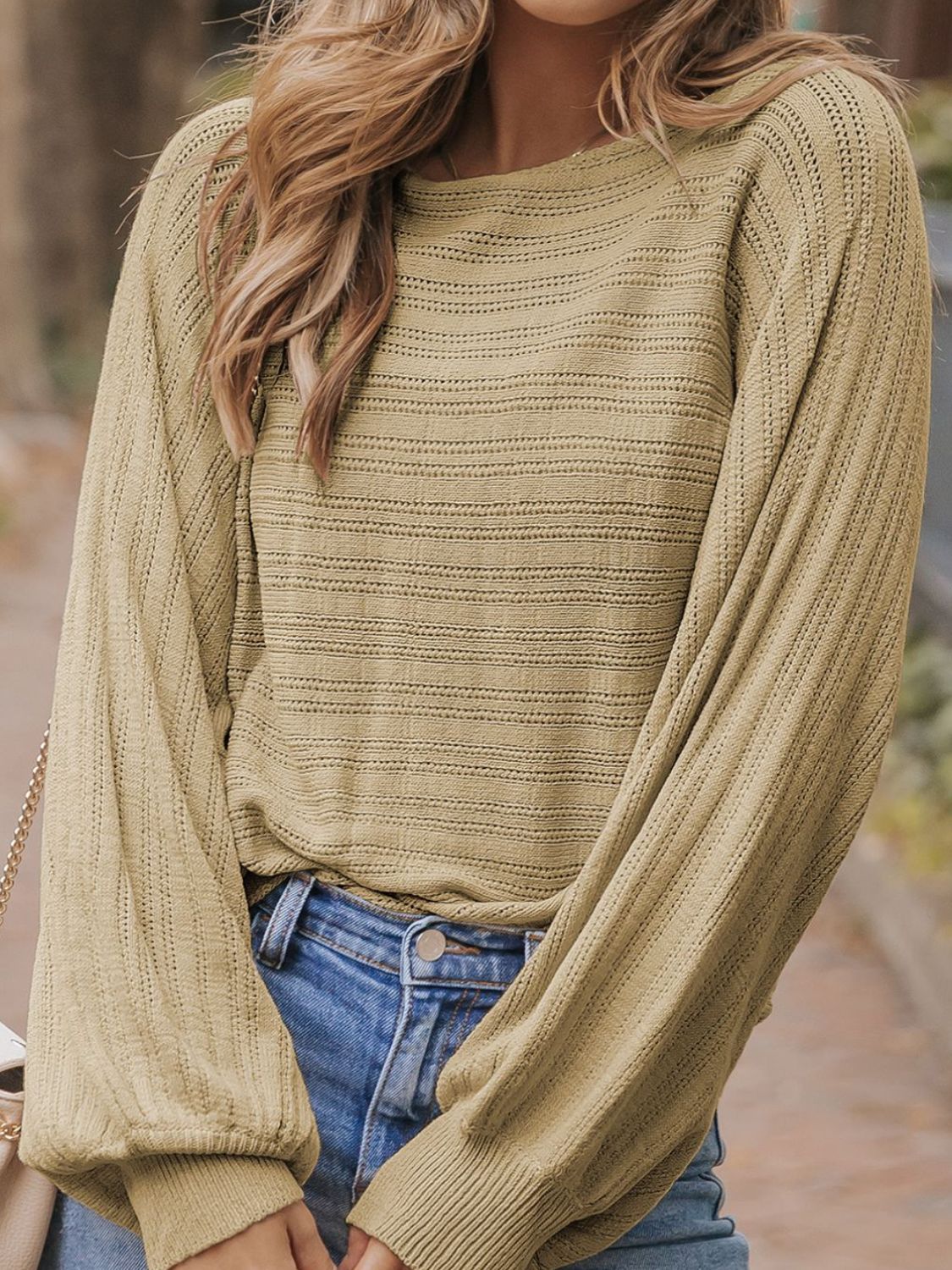 Boat Neck Long Sleeve Knit Top