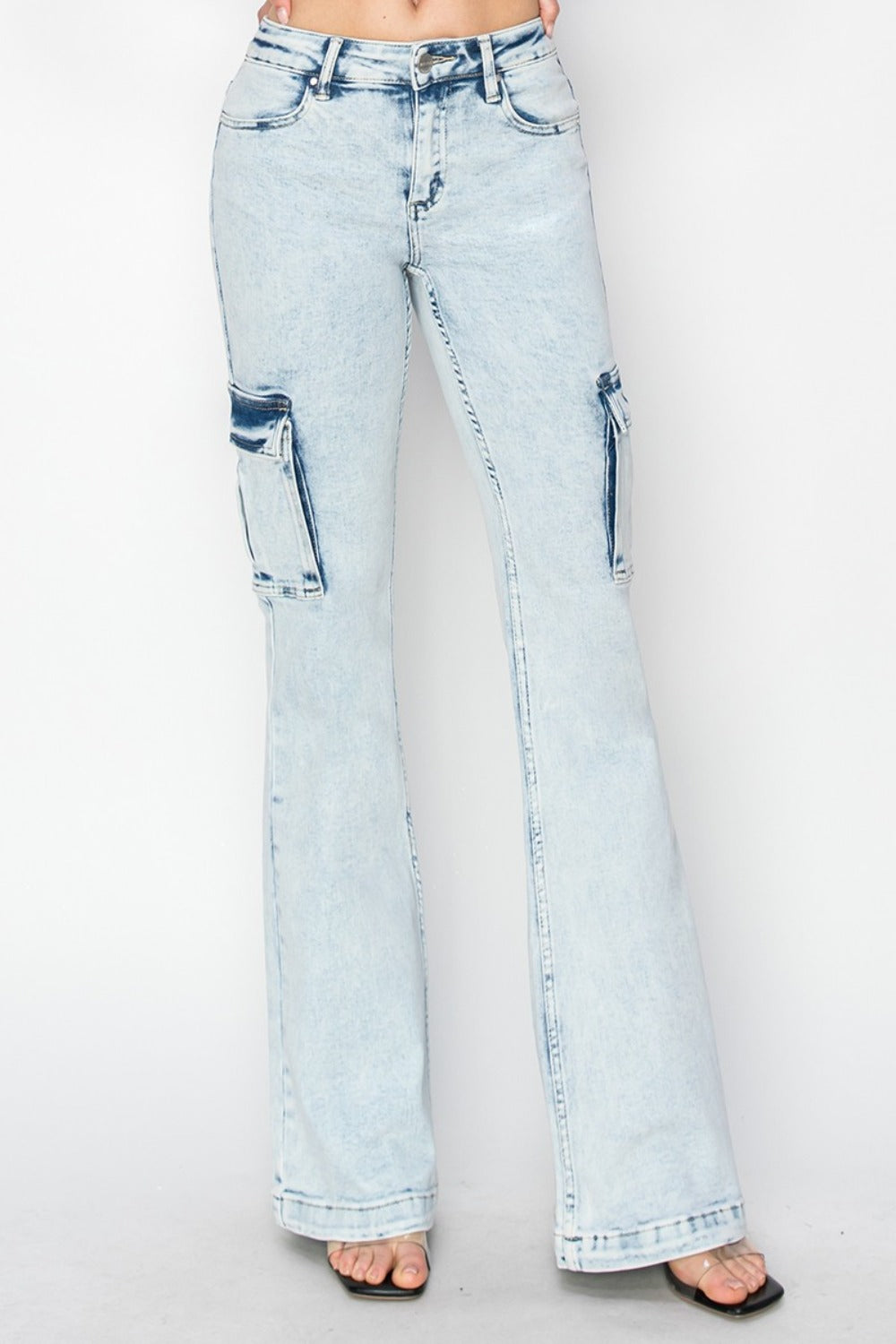 Full Size High Rise Cargo Flare Jeans