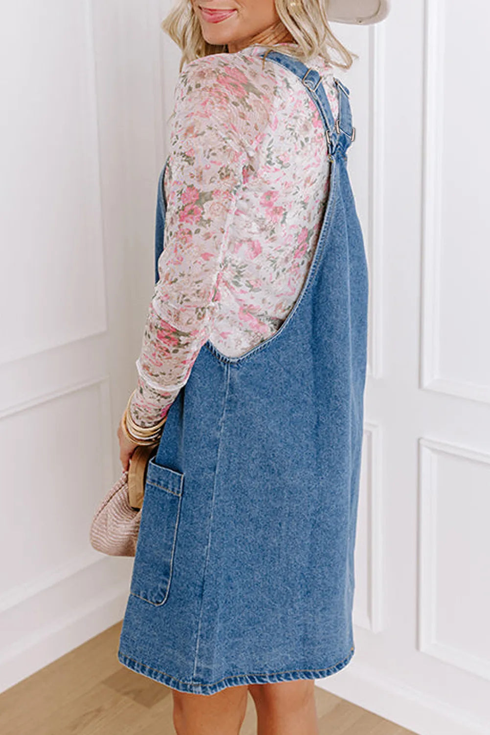 Wide Strap Denim Overall Dress