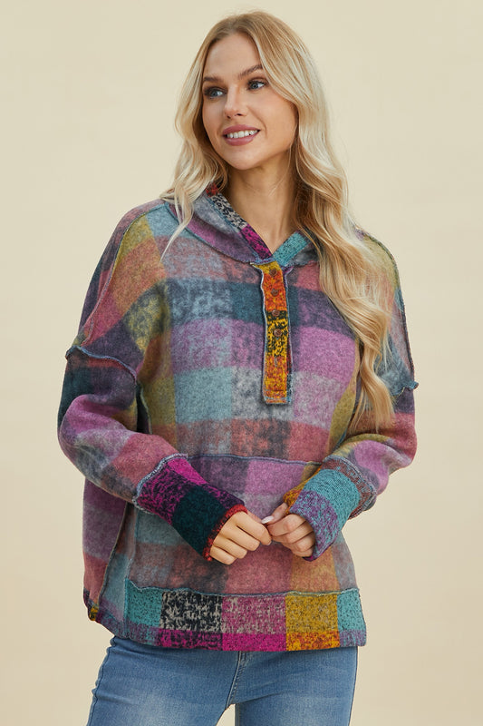 Full Size Plaid Dropped Shoulder Hoodie