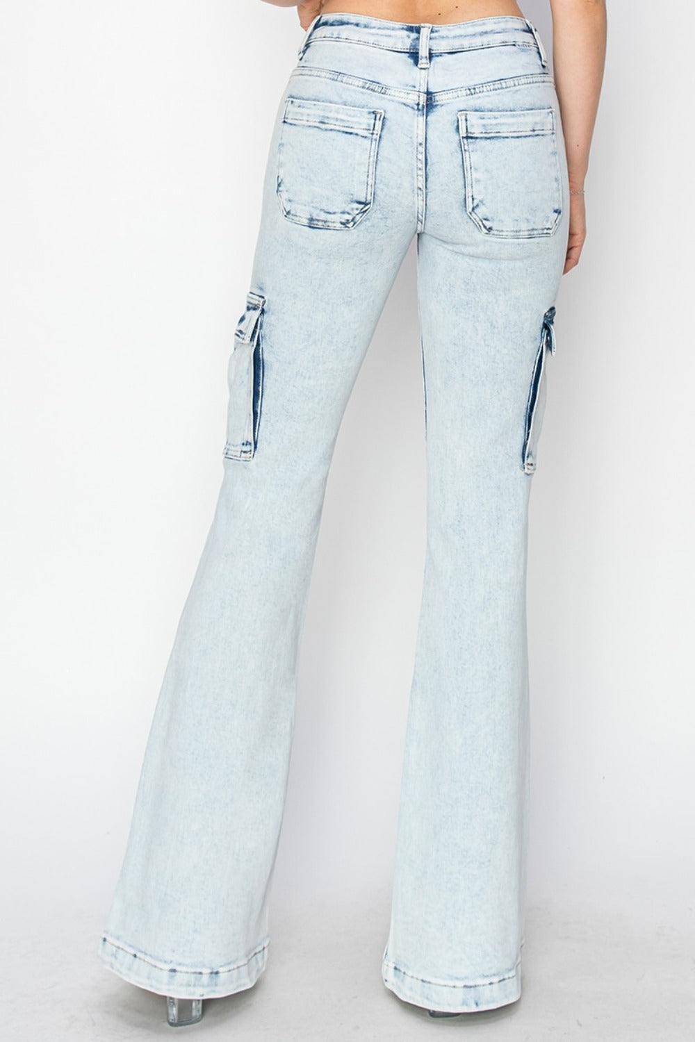 Full Size High Rise Cargo Flare Jeans