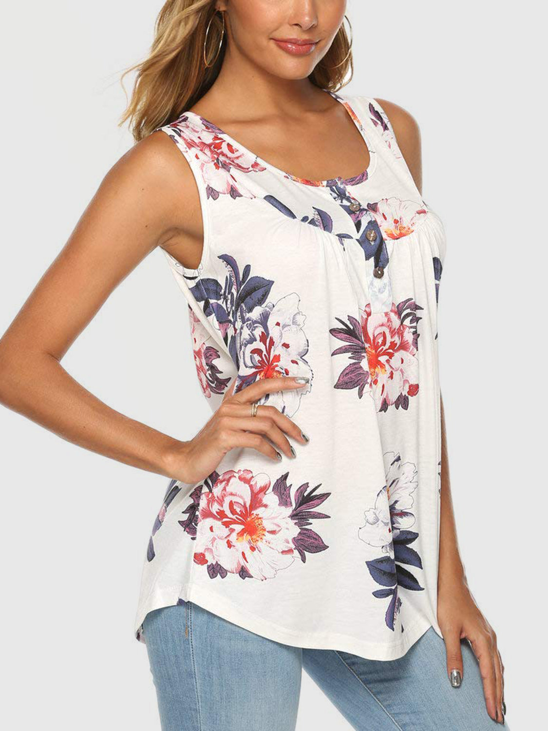 Floral Print Round Neck Tank