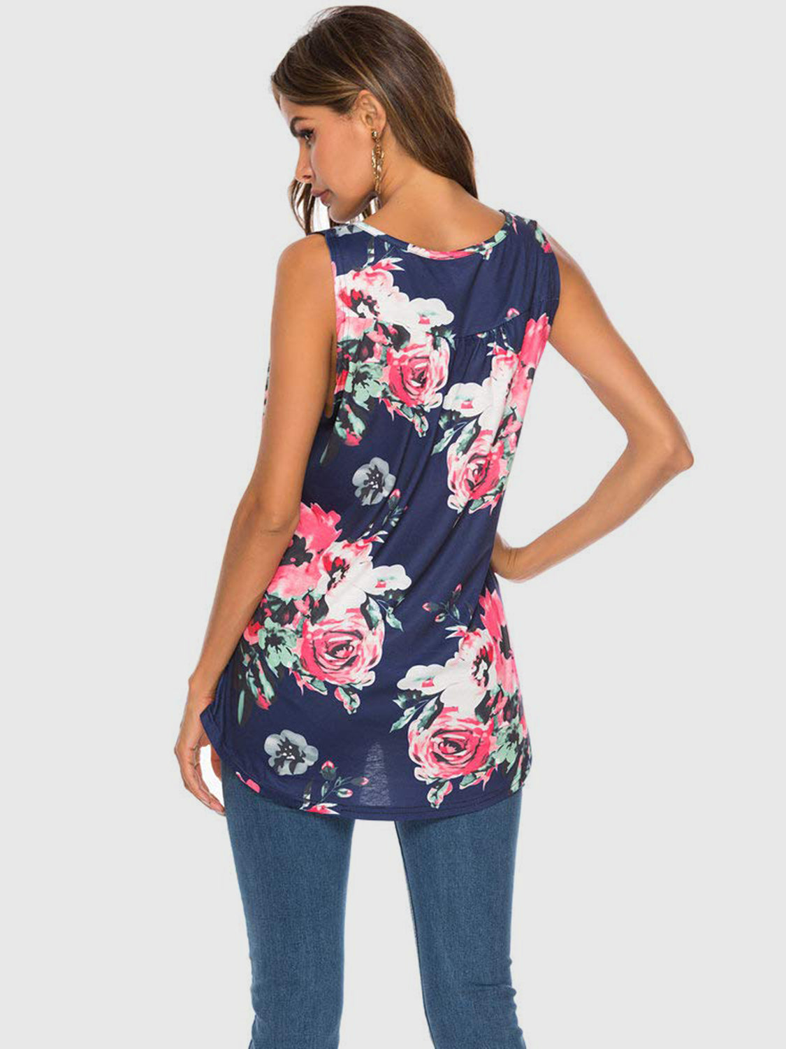 Floral Print Round Neck Tank