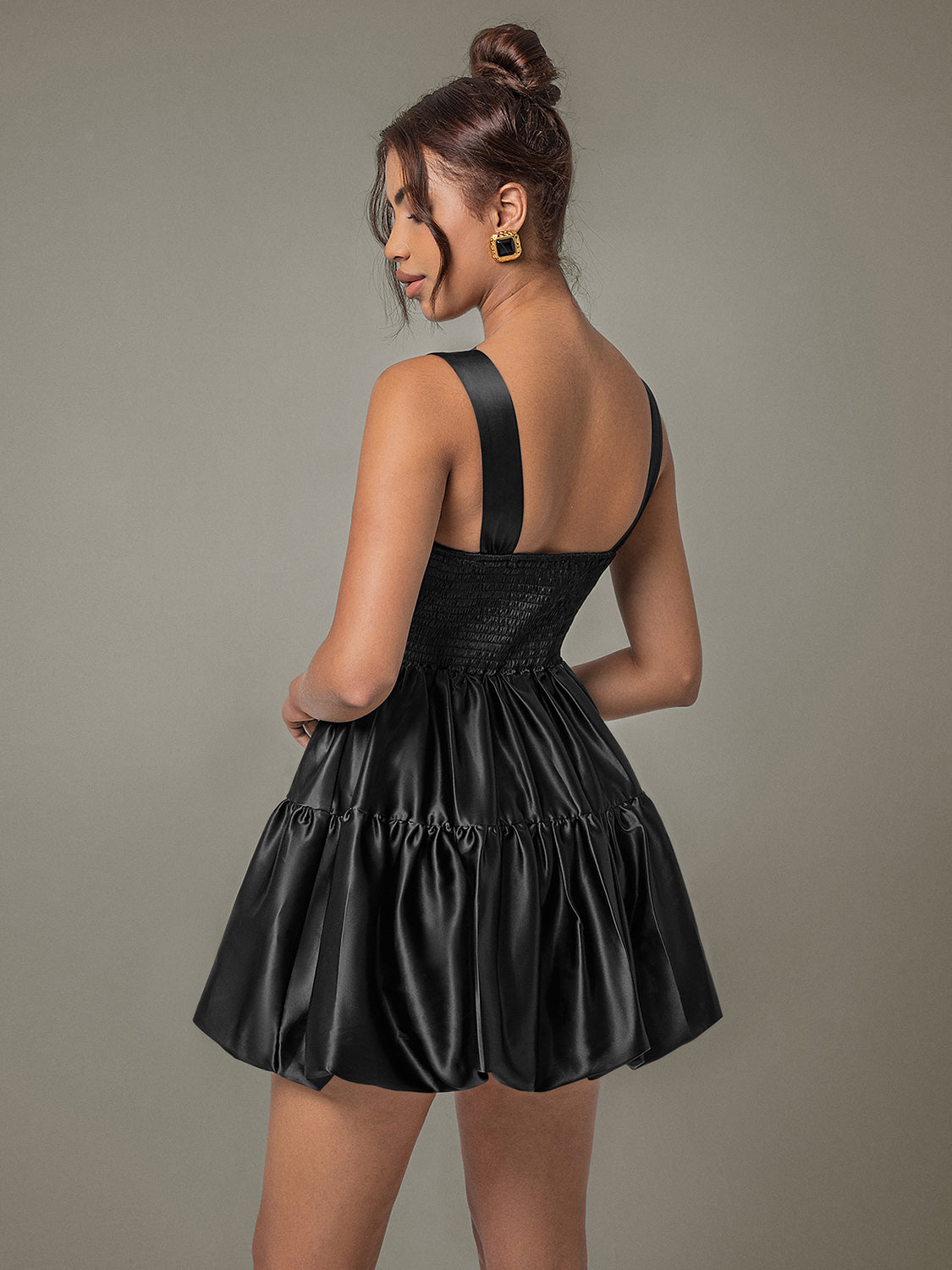 Ruched Square Neck Wide Strap Mini Dress