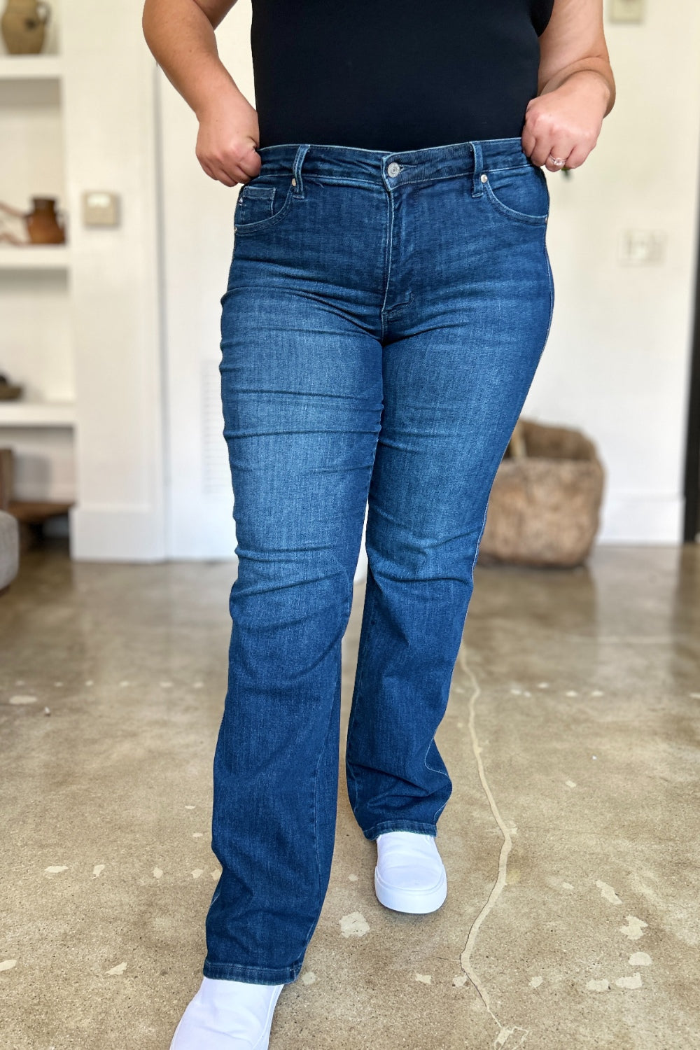 Blue Full Size Tummy Control Straight Jeans