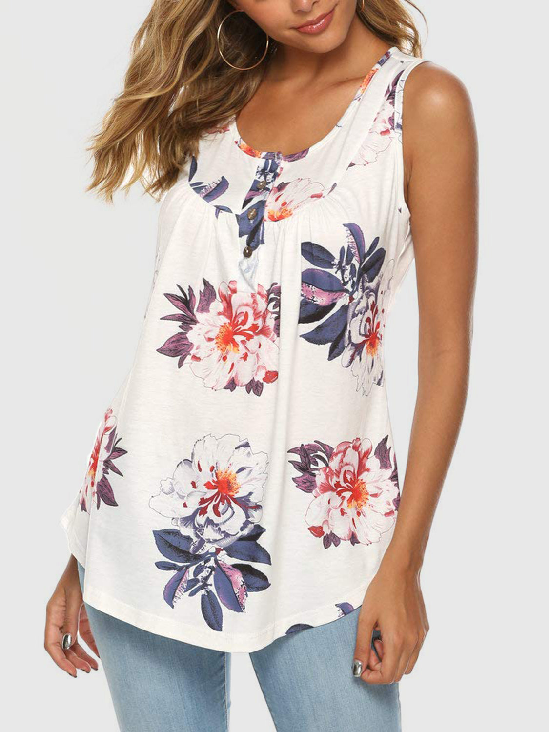 Floral Print Round Neck Tank